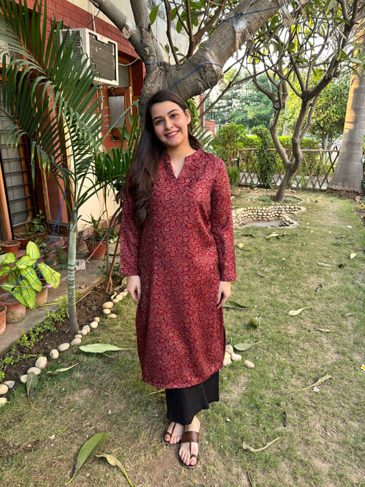 Maroon ambi woollen kurta