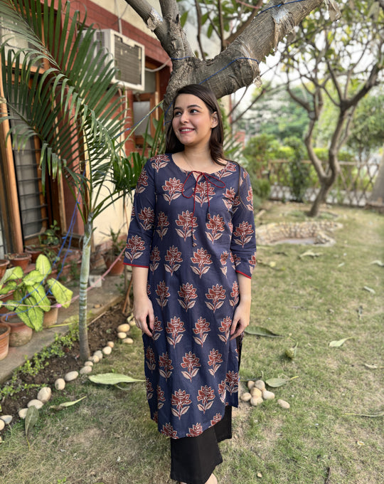 Indigo flower tassel kurta
