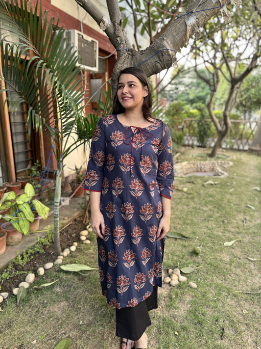 Indigo flower tassel kurta