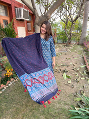 Indigo HAND Kantha Duppata - MYSANSKRITAM