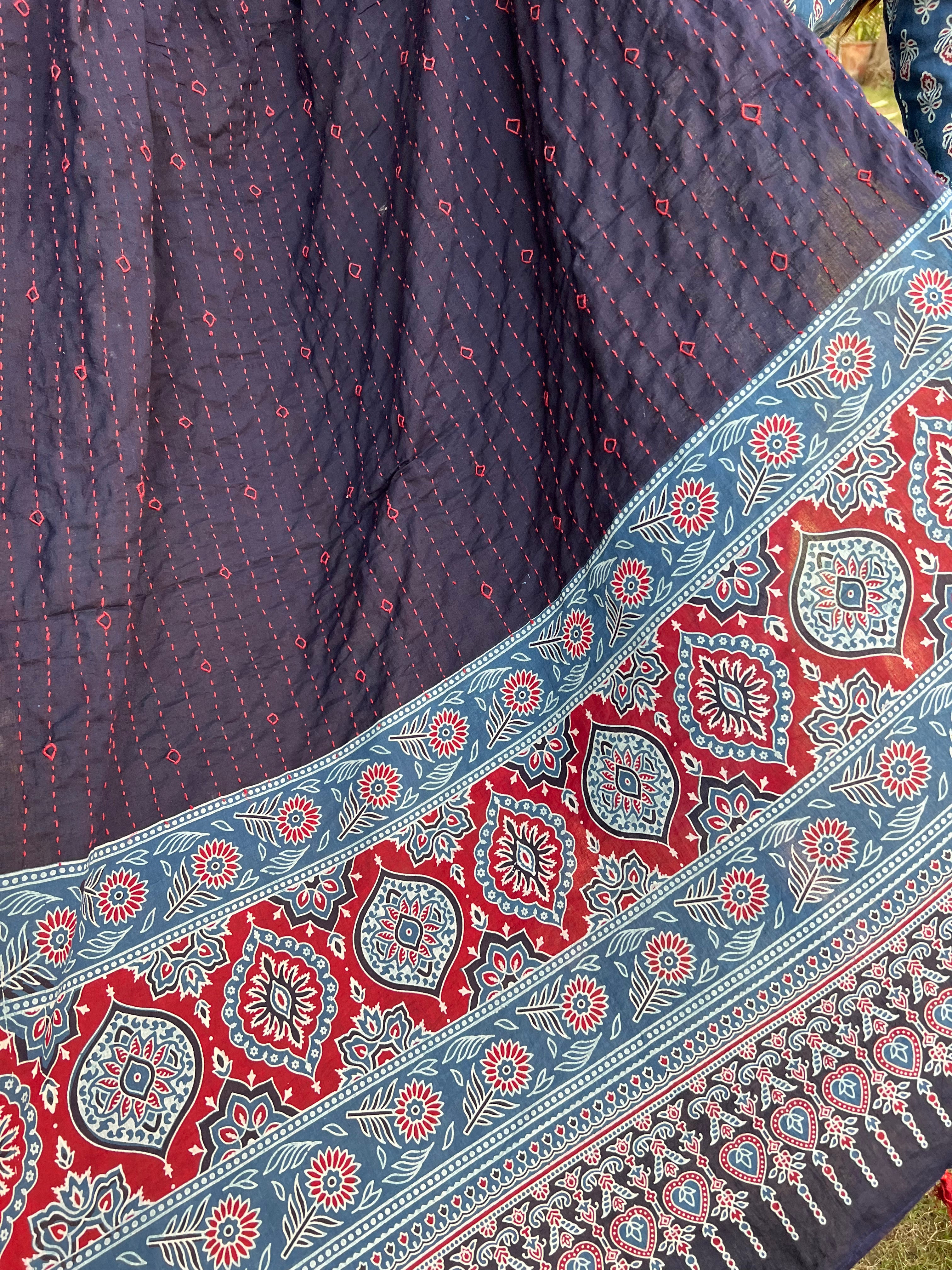 Indigo HAND Kantha Duppata - MYSANSKRITAM