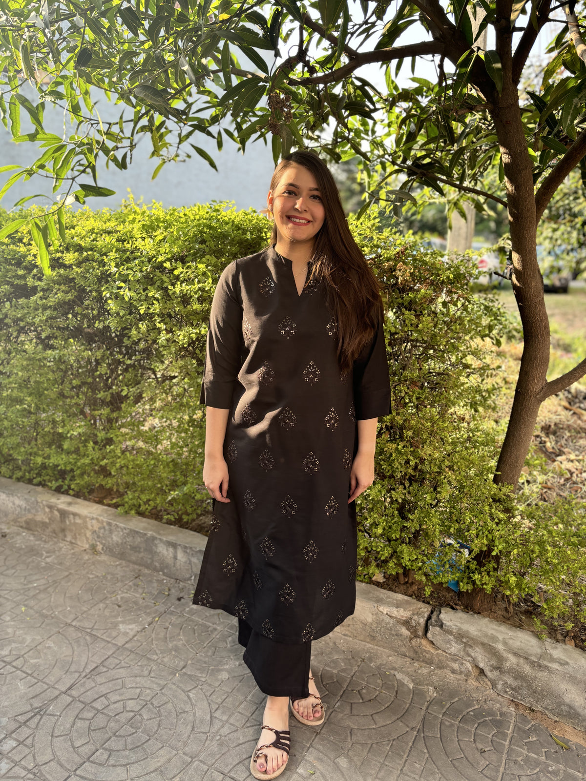 Black full embroidered Long kurta