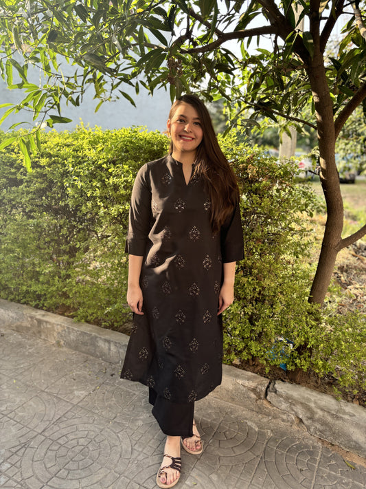 Black full embroidered Long kurta