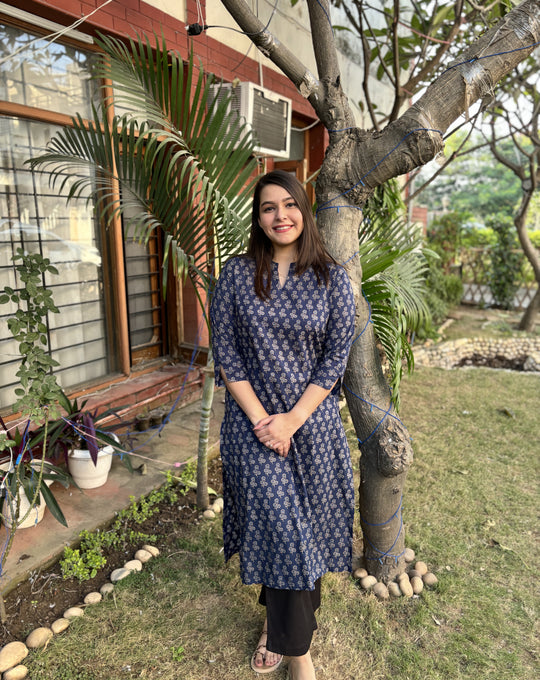 Blue flower printed kurta