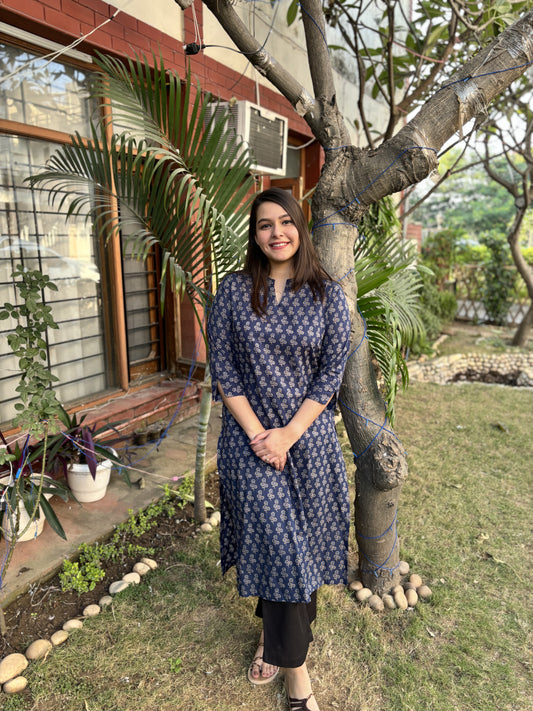 Blue flower printed kurta
