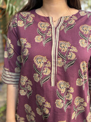 Purple Big flower Kurta with pocket