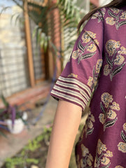 Purple Big flower Kurta with pocket