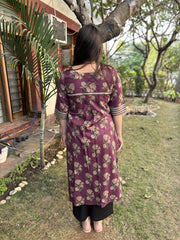 Purple Big flower Kurta with pocket