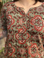 Mehendi green floral Print aline kurta