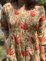 Orange Flower Pintucks Co-ord Set Pintucks detailing by MySanskritam