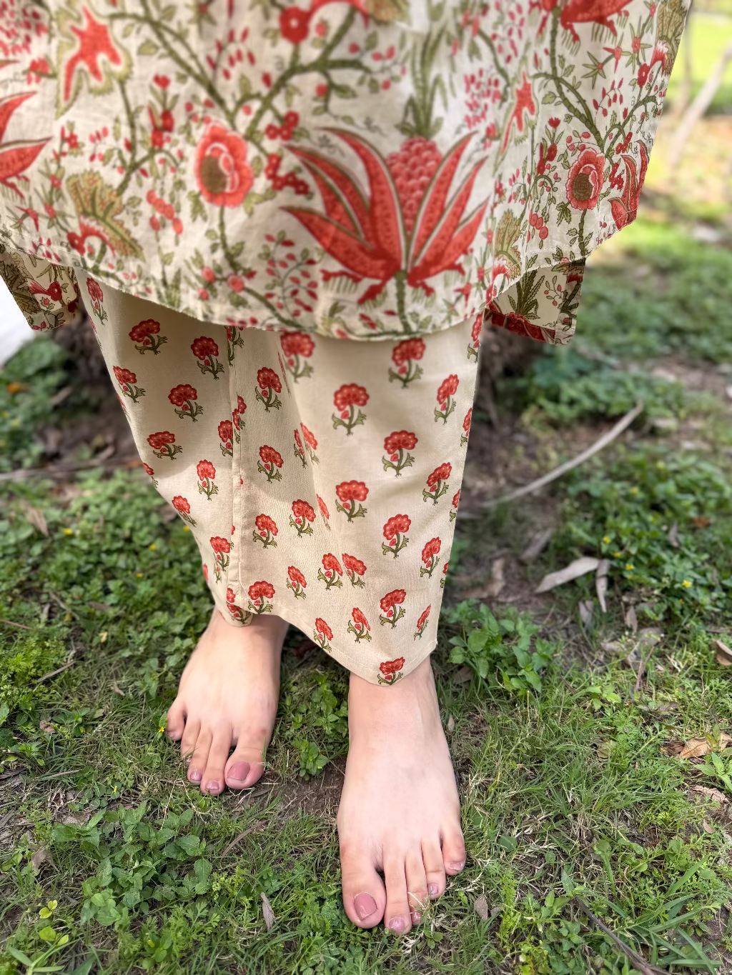 Orange Flower Pintucks Co-ord Set Pants by MySanskritam