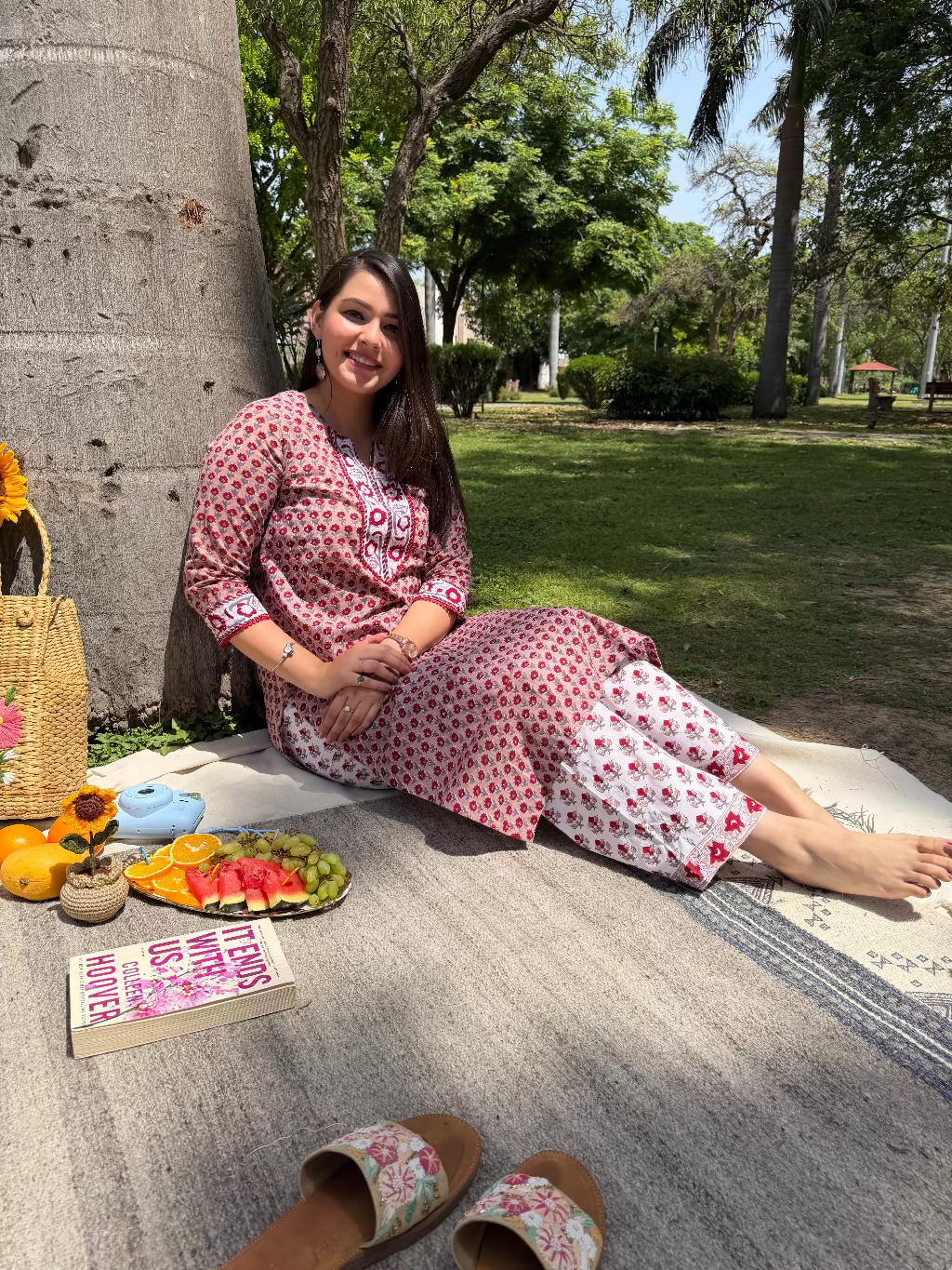 Soft Brown Handblock Buti Co-ord Set by MySanskritam