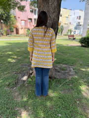 Yellow geometric yoke handblock short kurti