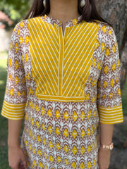 Yellow geometric yoke handblock short kurti