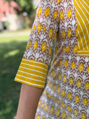 Yellow geometric yoke handblock short kurti