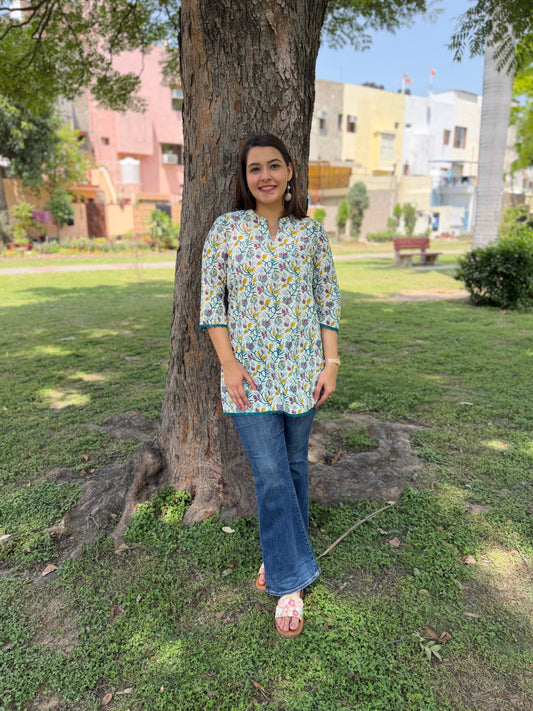 Sea green lace floral kurti