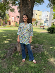 Sea green lace floral kurti