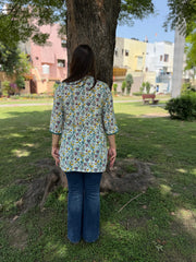 Sea green lace floral kurti
