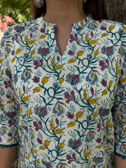 Sea green lace floral kurti