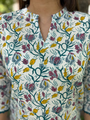Sea green lace floral kurti