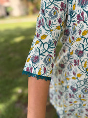 Sea green lace floral kurti