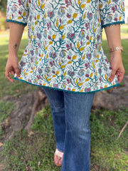 Sea green lace floral kurti