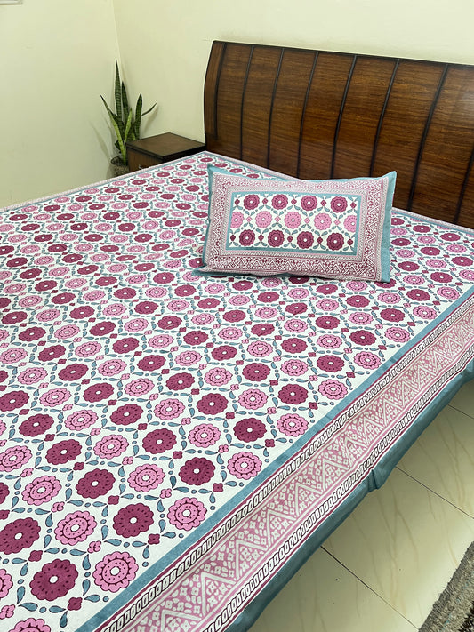 Pink Multi Flower Bedsheet - MYSANSKRITAM