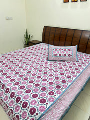 Pink Multi Flower Bedsheet - MYSANSKRITAM