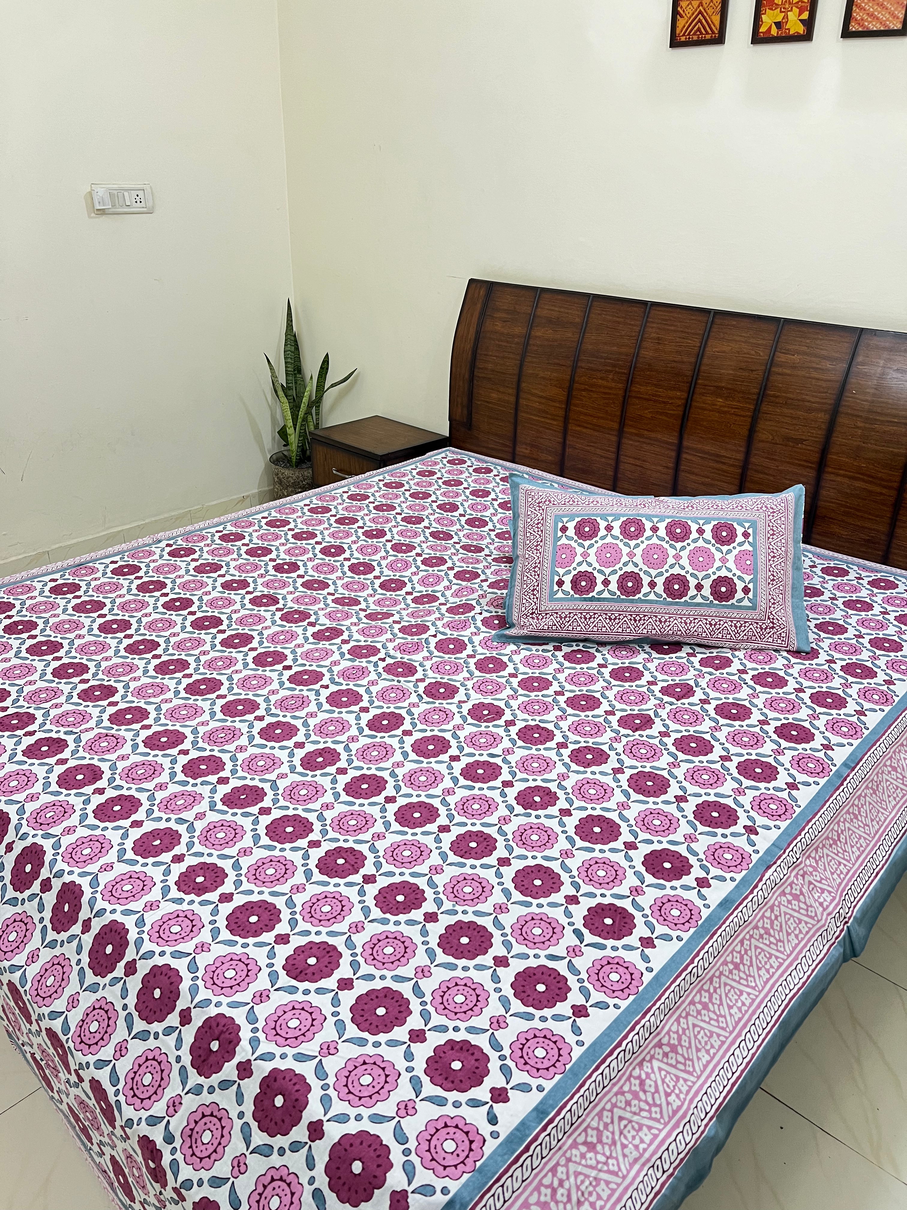 Pink Multi Flower Bedsheet - MYSANSKRITAM