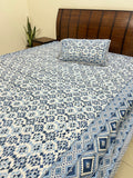 Shades of Blue Geometric Bedsheet - MYSANSKRITAM