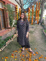 Black Jaal Handblock Kurta