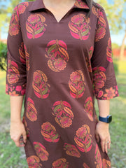 Coffee Brown Maroon Buti Collar Co-ord Set