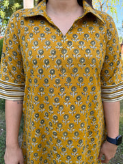 Mustard Handblock buti collar Coord set with pocket
