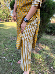 Mustard Handblock buti collar Coord set with pocket