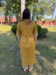 Mustard Handblock buti collar Coord set with pocket