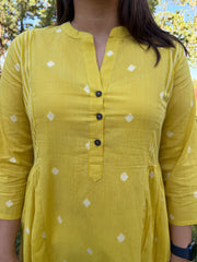 Lemon Yellow Side Gather Dobby Kurta