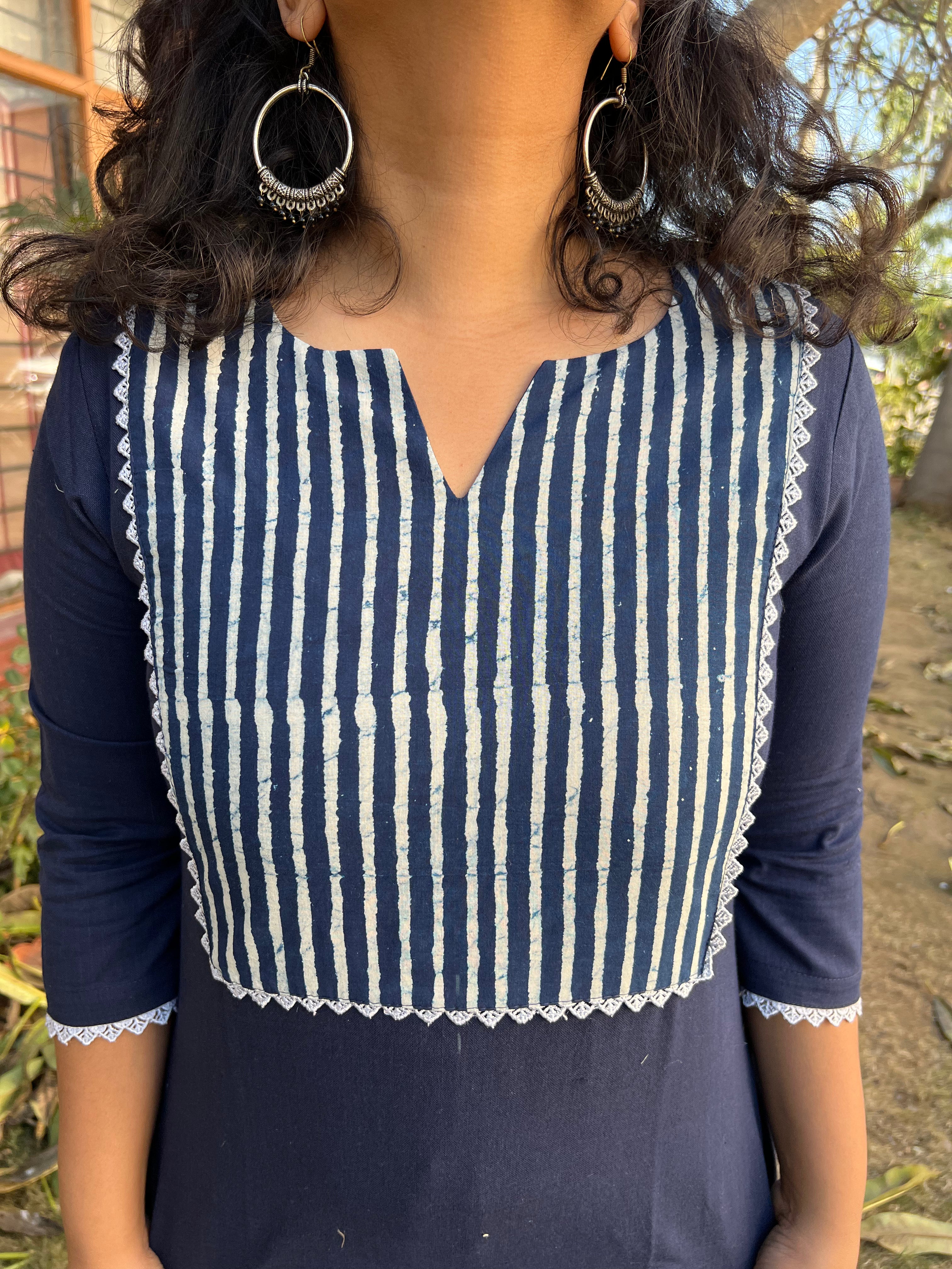 Dark Blue yoke kurta - MYSANSKRITAM