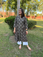 Grey Side Gather Ikkat Kurta