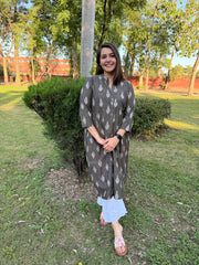 Grey Side Gather Ikkat Kurta