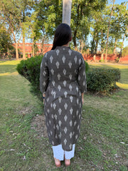 Grey Side Gather Ikkat Kurta