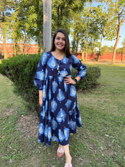 Royal blue big leaf dress