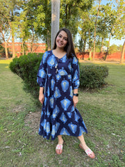 Royal blue big leaf dress