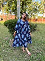 Royal blue big leaf dress