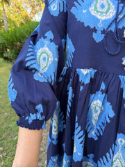 Royal blue big leaf dress