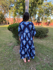 Royal blue big leaf dress