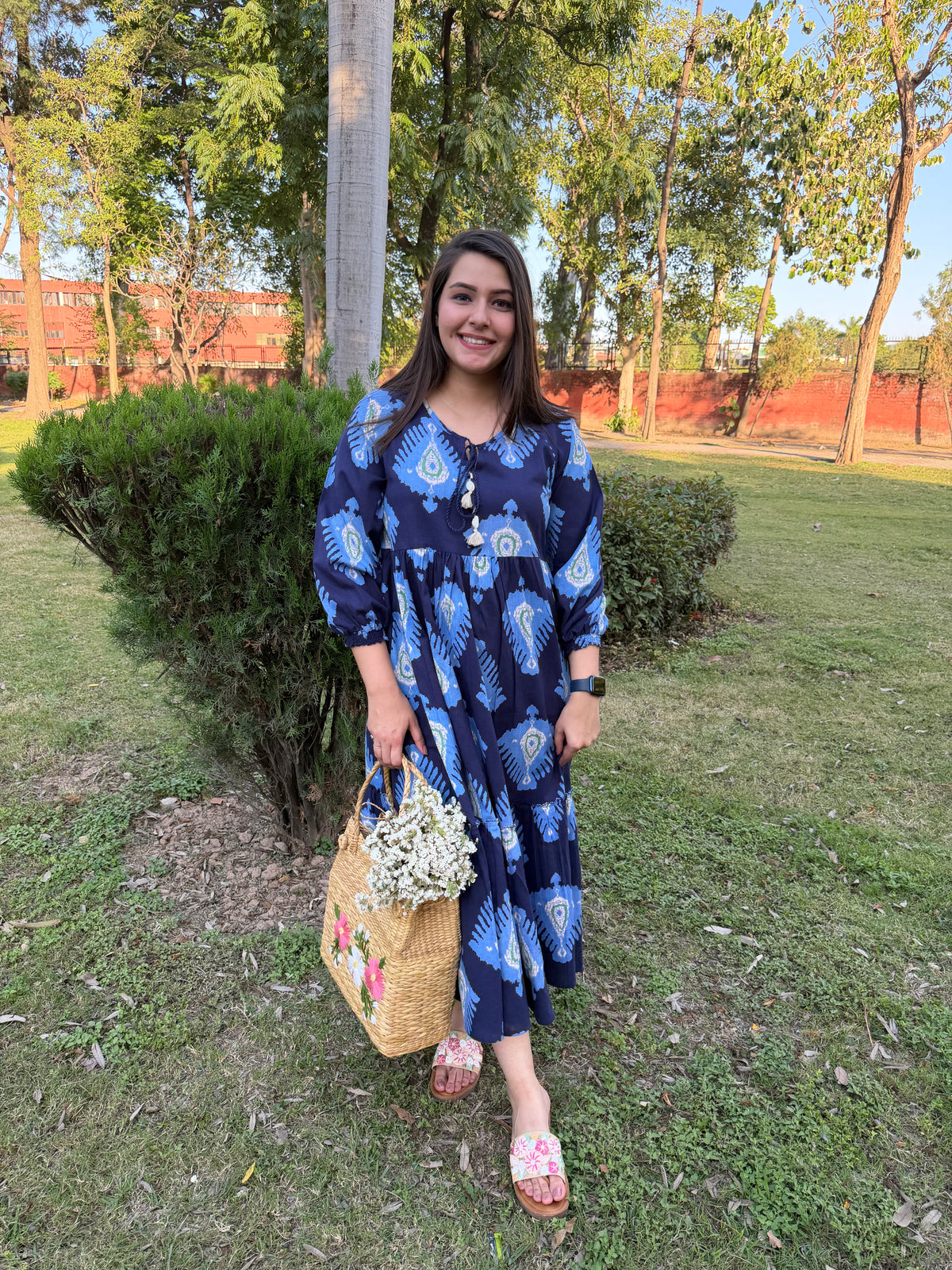 Royal blue big leaf dress