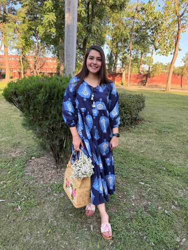 Royal blue big leaf dress