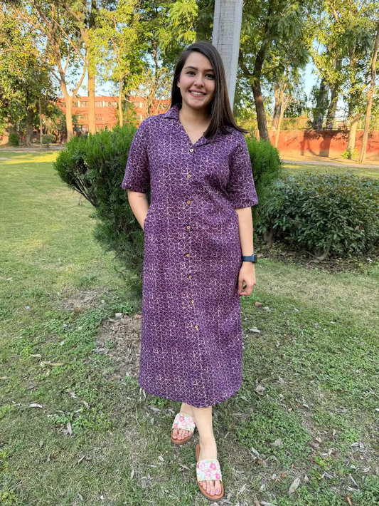 Purple geometric printed Aline dress with dress