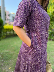 Purple geometric printed Aline dress with dress