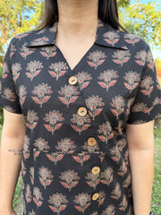 Brown handblock Aline dress with pocket